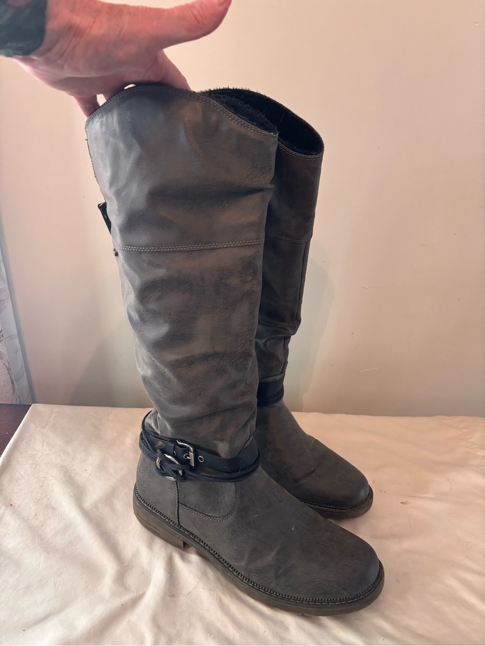 Women's Springstep Tall Grey Buckle Riding Boots 12M